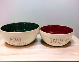 HTF Rae Dunn Merry Christmas + Jingle Bells Mixing  Serving Bowl Green/Red White - £53.49 GBP