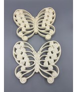 Homco Set Of 2 Vintage White Ivory Scroll Butterfly Wall Decor Plaques - $12.96