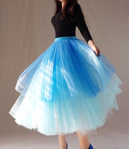 Blue Layered Tulle Skirt Women Custom Plus Size Puffy Tulle Skirt Outfit