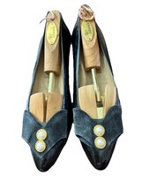 Vintage Bally Black Leather Kitten Heels - Faux Pearls And Bow - 8M Old ... - $55.20