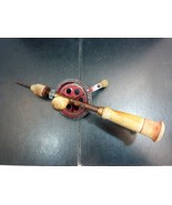 Vintage Egg Beater Hand Drill Tool Wooden Handles USA with 2 Drill Bits - $31.25