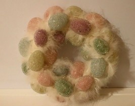 9&quot; WHITE FEATHER EASTER/SPRING WREATH W/BEADED PASTEL EGGS - £14.70 GBP