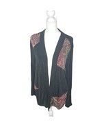 Mirasol Open Front Cardigan Paisley Print Trim Lightweight Black XL - $39.78 CAD