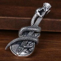 Mens Silver Punk Retro Snake Guitar Pendant Gothic Biker Necklace Box Chain 24&quot; - £7.07 GBP