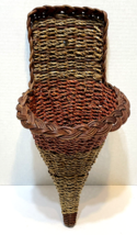 Vintage Woven Basket Wall Hanging or Table Fall Red Brown Colors 15 x 7 in - £13.24 GBP