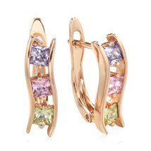 Hot Bright Square Natural Zircon Earrings for Women Girl Trendy 585 Rose Gold Co - £6.92 GBP