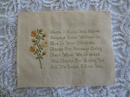 Floral THANKS MOM, I LOVE YOU Counted Cross Stitch VERSE PANEL  - 10&quot; x 8&quot; - $231.16 MXN