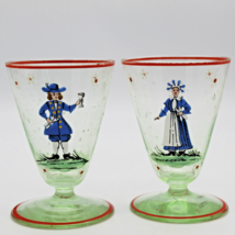 Bohemian Hand Blown Hand Painted Glasses 1800&#39;s Antique Enamelled Man Woman - £55.78 GBP