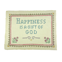 Finished Christian Cross Stitch Happiness Is A Gift Of God Floral Corner 10x13&quot; - £15.40 GBP