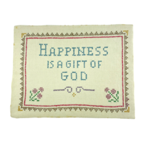 Finished Christian Cross Stitch Happiness Is A Gift Of God Floral Corner... - £15.31 GBP