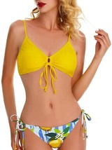 Halter V Neck Women Sexy Bikini,Two Pieces Skin-Friendly Swimsuit(Yellow,Size:L) - £12.36 GBP