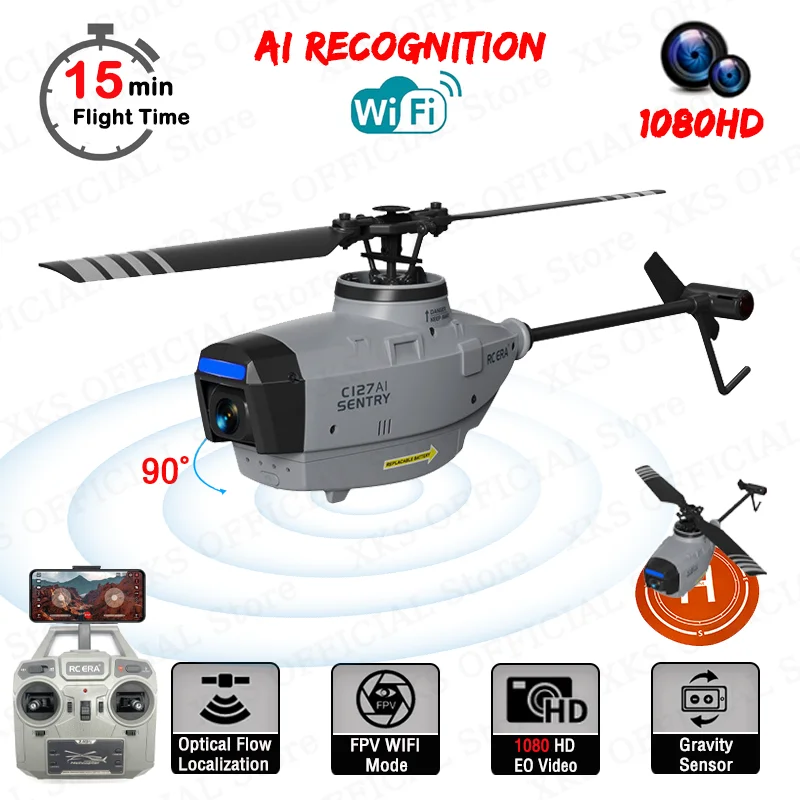 C127AI C127 C128 RC Helicopter 2.4G Remote Control 1080P Camera 5G Wifi FPV 4CH - £98.71 GBP+