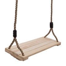 Wooden Swing, Outdoor Flat Bench Seat With Adjustable Nylon Hanging Rope For Kid - £31.59 GBP