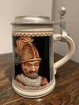 Vintage Gerz Handgemalt German Reiter Soldier Pewter Lidded Beer Stein - £22.98 GBP