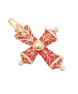 14K GOLD Vintage Pendant Swirly Leaf loop Red Enameled Beaded Cross  GP704 - $17,688.25 MXN