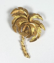 Vintage Gold Tone Textured Leaf Palm Tree Brooch Pin 2.5” Leaves Move - $9.89