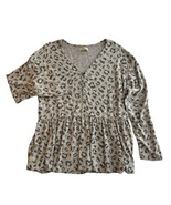 Simply Southern Gray Animal Print Long Sleeve V-Neck Soft Peplum Blouse ... - $17.99