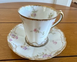 Theodore Haviland Limoges France 2.5&quot; Bone China Teacup &amp; Saucer w/Flowers - £30.69 GBP