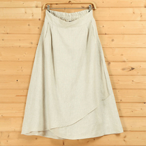 Khaki Cotton Linen Wrap Skirts Women One Size A Line Long Casual Skirt image 6