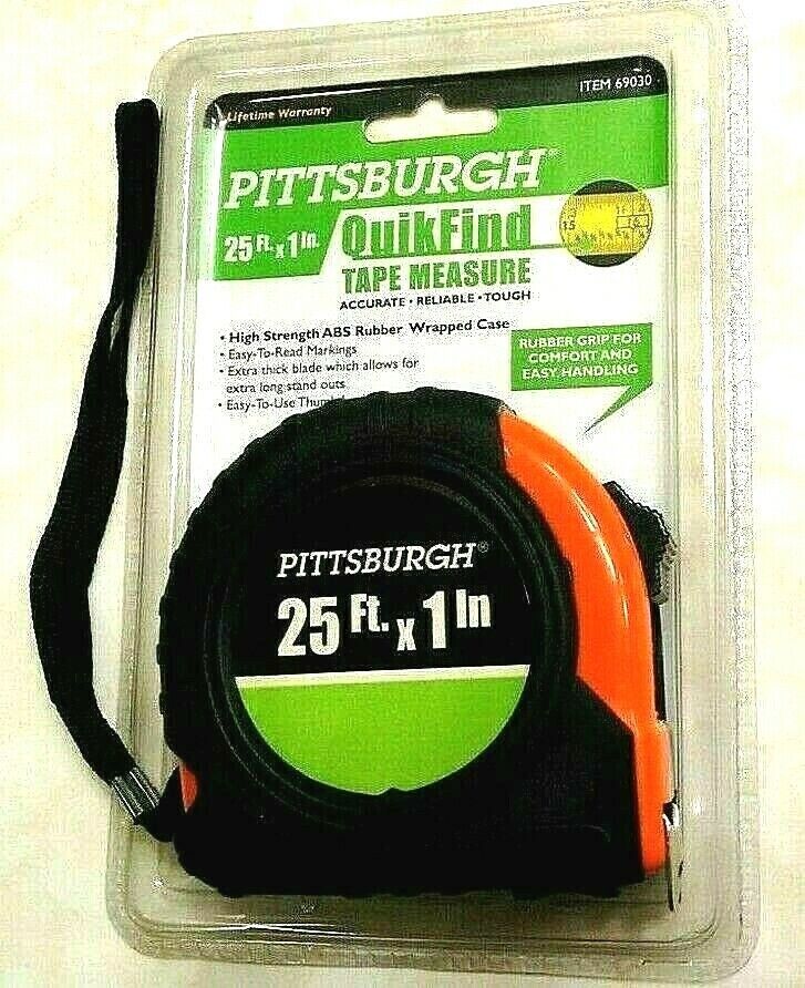 NEW INDUSTRIAL QUICK FIND PITTSBURGH 25 FT LG EASY READ RETRACKING MEASURE TAPE - $9.51