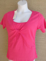 New Being Casual L Cotton Knit S/S Tank &amp; Twist Front  Shrug Twofer Top Fuchsia  - £9.28 GBP