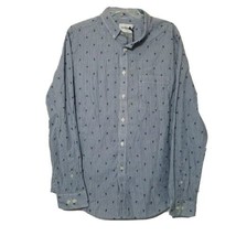 Goodfellow Button Up Collared Shirt ~ L ~ Blue &amp; White ~ Standard Fit ~ Roses - £13.66 GBP