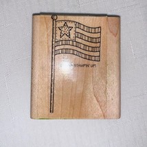 Vintage 1999 Stampin Up Retired American Flag Stamping Stamp Rubber Wood Mount - £19.35 GBP