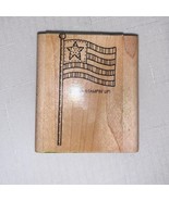 Vintage 1999 Stampin Up Retired American Flag Stamping Stamp Rubber Wood Mount - $24.75