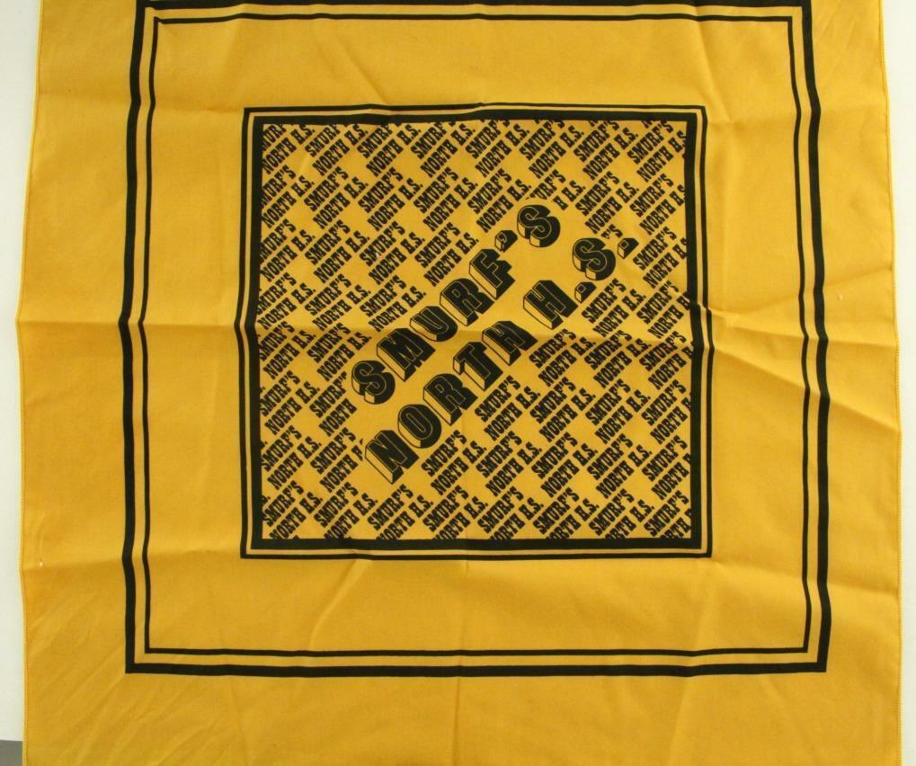 Primary image for Vintage Crisp Fabric Cloth Bandana SMURFS North High School Blue & Gold 20X20