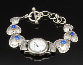NAVAJO 925 Silver - Vintage Etched Lapis Lazuli Love Heart Watch - TR3418 - £130.79 GBP