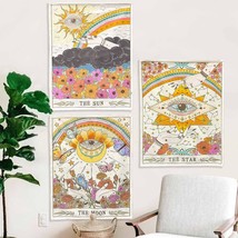 3Pk Tarot Tapestry Sun Moon And Star Tarot Card Tapestries Floral Tapestry Wall  - £20.55 GBP