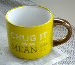 Threshold &quot;Chug It Like You Mean It&quot; Coffee Mug Tea Cup Green Stoneware Bronze - £11.49 GBP