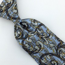 Robert Talbott Tie Seven Fold Baby-Blue Gold Necktie Luxury Silk L1 Rare XL 61&quot; - £150.81 GBP