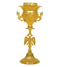 Byzantine Eagle Greek Orthodox Gold Plated Altar Vigil Oil Lamp Candle Holder - £138.89 GBP