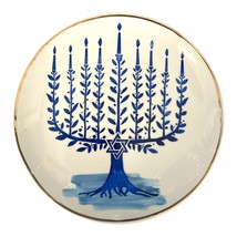 Ceramic Hanukkah Menorah Plate – 6.25&quot; Judaica Dish – Blue &amp; White - $18.00