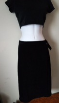 Talbots Women&#39;s Stretch Black Suede-like Wrap Around Skirt Sz 2  Side Belt - $24.75