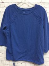 St. Johns Bay Womens Blouse Blue 3/4 Sleeve Scoop Neck Lace M - £3.99 GBP