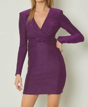 Entro glittery v-neck long sleeve mini dress in Purple - £28.40 GBP