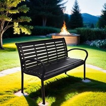 45.7&quot; Black Steel and WPC Patio Bench - £203.59 GBP