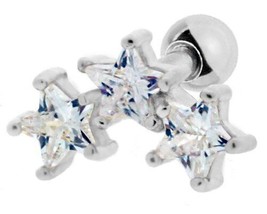 Stainless Steel Tragus with Stars 4mm CZ Crystal - £9.72 GBP