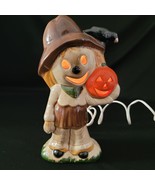 Vintage Halloween Mr. Ceramics Scarecrow Pumpkin Crow Light Up 11&quot; Figur... - $53.91 CAD