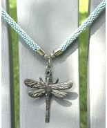 Dragonfly Pendant Necklace Glass Seed Bead 33” w/ Antique Bronze Tone 2.25” - $39.99