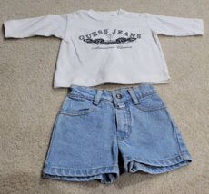 Vintage 90s Baby Guess 2 Piece Long Shirt &amp; Denim Short Set Baby SZ XS (... - £27.63 GBP