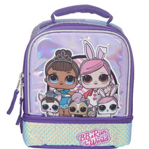LOL Girls Insulated Zippered Glitter 3D Print Dual Compartment Lunch Sch... - $11.76
