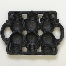 VTG Cast Iron Snowman Mold Baking Pan Cookie Muffin Cake Corn Bread 6 Molds - £31.93 GBP