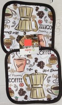 Set of 2 Printed Kitchen Pot Holders with silver back,7&quot;x7&quot;,COFFEE THEME... - $7.91