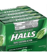 HALLS SPEARMINT COUGH DROPS - BOX OF 12 ROLLS - FREE SHIPPING  - £13.37 GBP