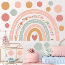 Large Rainbow Flower Wall Stickers Boho Polka Dots Wall Decal Vinyl for Girls&#39; R - £17.63 GBP