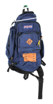 Jansport Blue Canvas Hiking Backpack Zipper Camping Leather Patch Traditionalist - £20.69 GBP