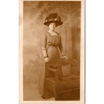 Antique Portrait RPPC Postcard, Victorian Woman in Finery Standing Behin... - £14.37 GBP